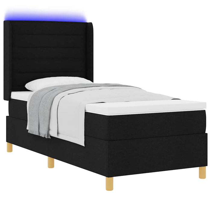 Pat cu arcuri cu saltea cu headboard Negru 90 x 190 cm țesătură - WALTI WALTI