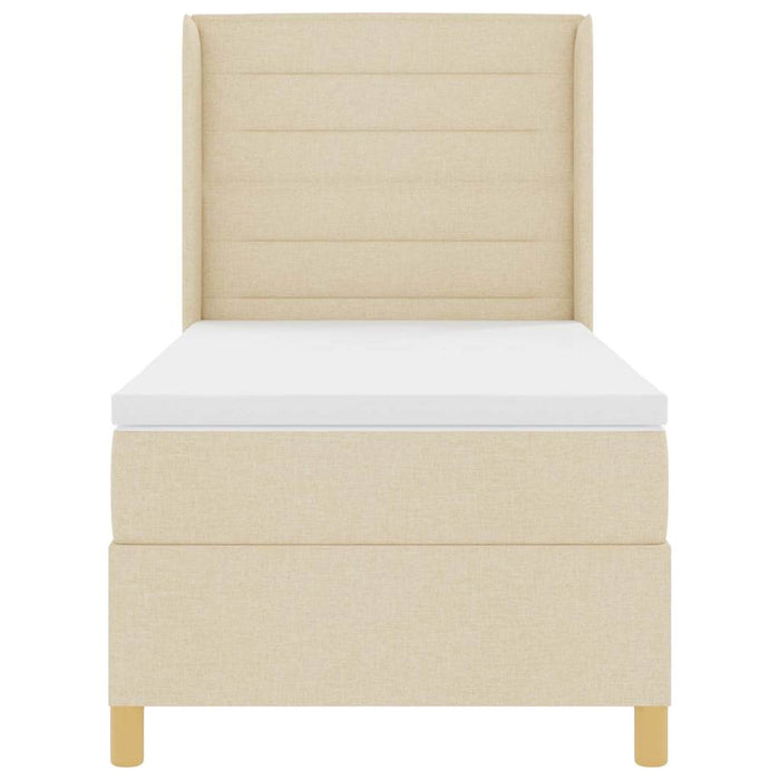 Pat cu arcuri cu saltea cu headboard Crem 90 x 190 cm țesătură - WALTI WALTI