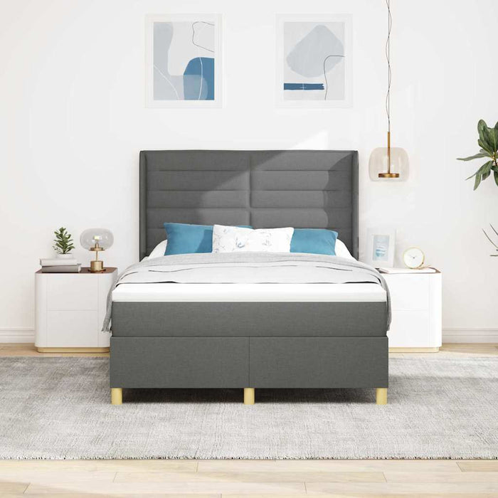 Pat cu arcuri cu saltea cu headboard Gri 140 x 190 cm țesătură - WALTI WALTI