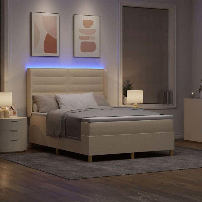 Pat cu arcuri cu saltea cu headboard Crem 140 x 190 cm țesătură - WALTI WALTI