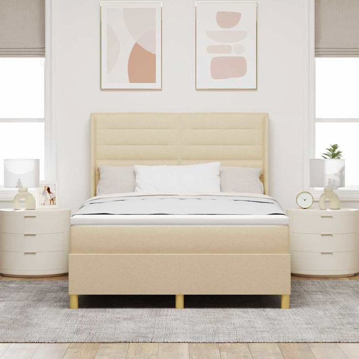 Pat cu arcuri cu saltea cu headboard Crem 140 x 190 cm țesătură - WALTI WALTI