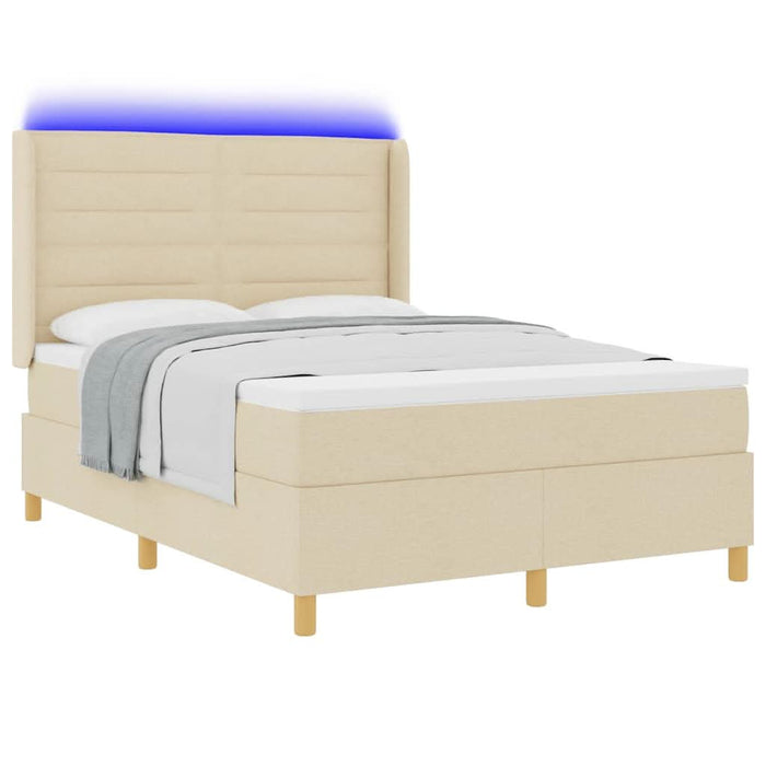 Pat cu arcuri cu saltea cu headboard Crem 140 x 190 cm țesătură - WALTI WALTI