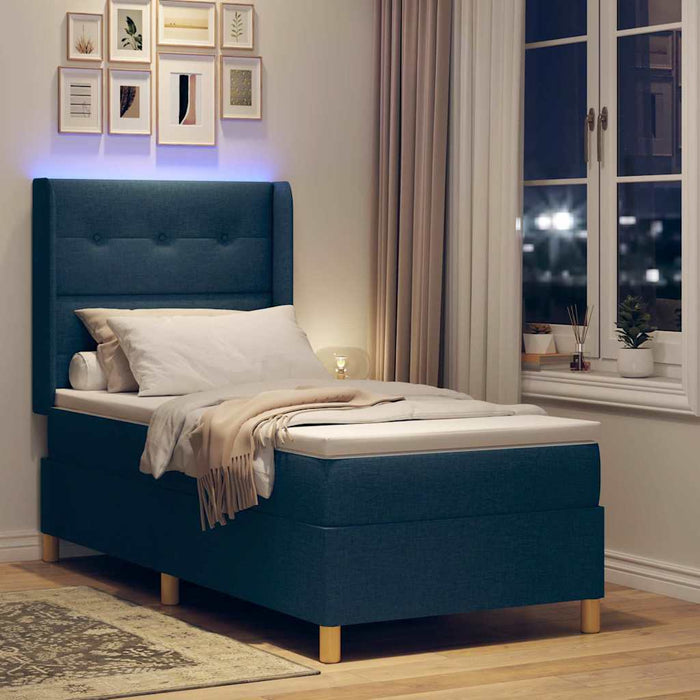Pat cu arcuri cu benzi LED albastru 90 x 200 cm țesătură WALTI