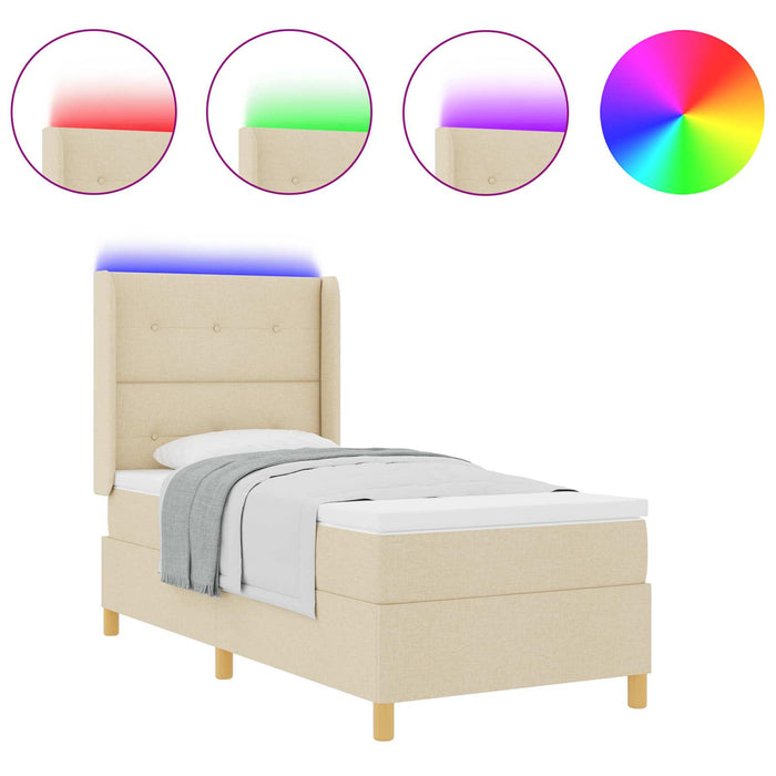 Pat cu arcuri cu saltea cu headboard Crem 140 x 200 cm țesătură - WALTI WALTI