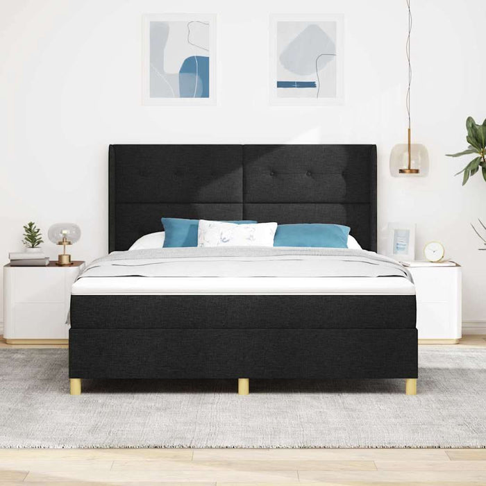 Pat cu arcuri cu saltea Negru 140 x 200 cm țesătură - WALTI WALTI