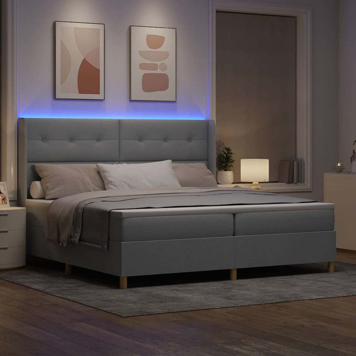 Pat cu arcuri cu benzi LED Gri deschis 200 x 200 cm țesătură WALTI