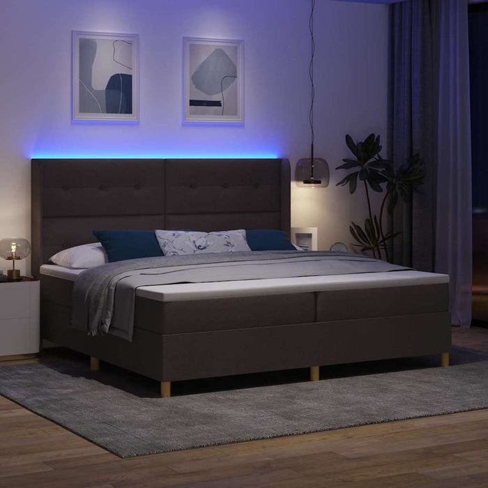 Pat cu arcuri cu benzi LED Maro 200 x 200 cm țesătură WALTI