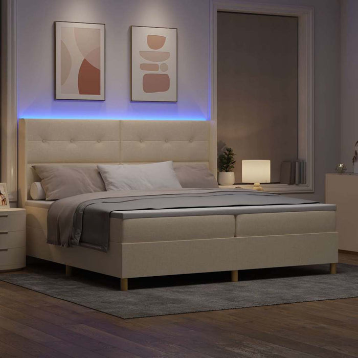 Pat cu arcuri cu saltea cu headboard Crem 140 x 200 cm țesătură - WALTI WALTI
