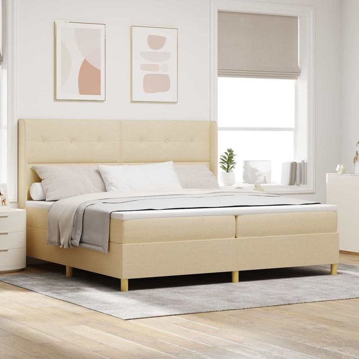 Pat cu arcuri cu saltea cu headboard Crem 140 x 200 cm țesătură - WALTI WALTI