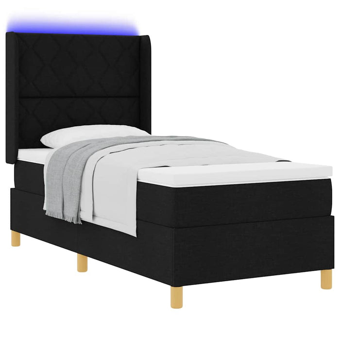 Pat cu arcuri cu benzi LED Negru 90 x 190 cm țesătură - WALTI WALTI