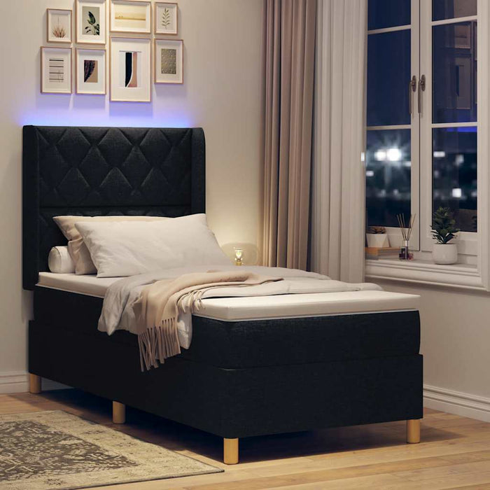 Pat cu arcuri cu benzi LED Negru 90 x 200 cm țesătură WALTI