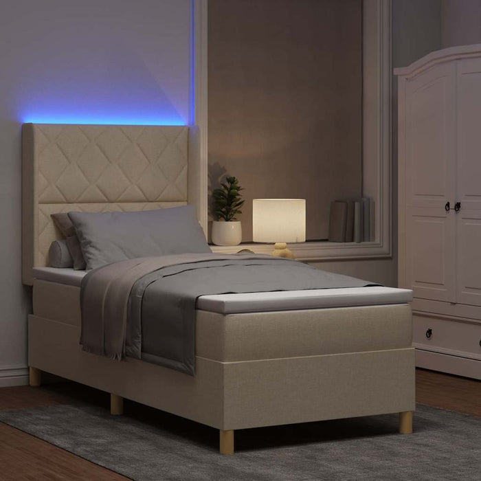Pat cu arcuri cu benzi LED Crem 90 x 200 cm țesătură WALTI