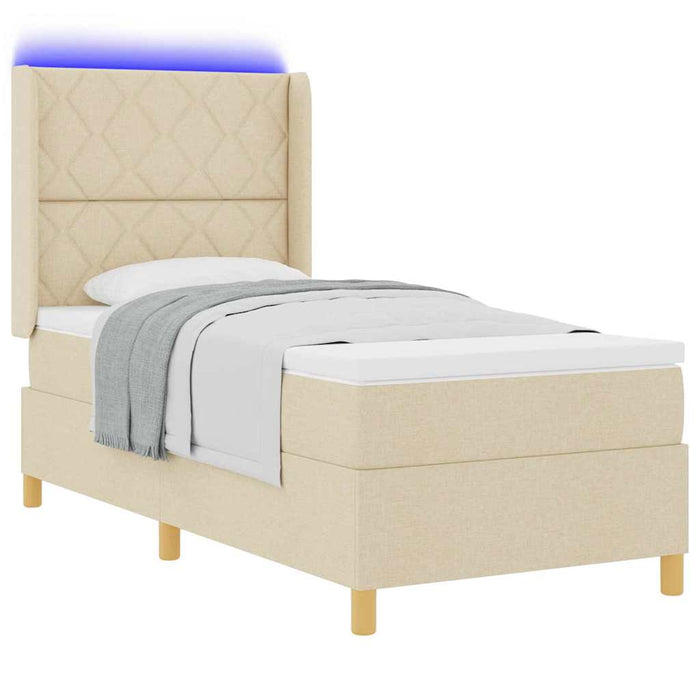 Pat cu arcuri cu benzi LED Crem 90 x 200 cm țesătură WALTI