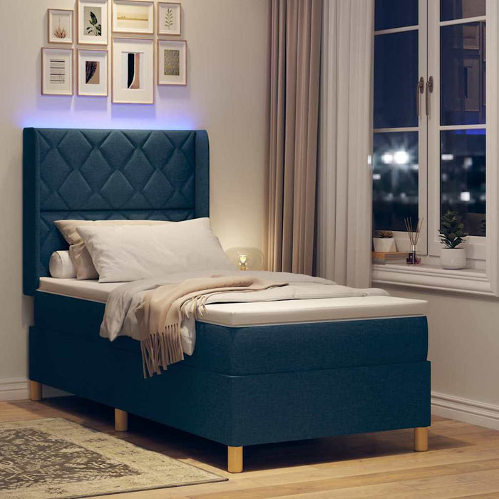 Pat cu arcuri cu benzi LED albastru 90 x 200 cm țesătură WALTI
