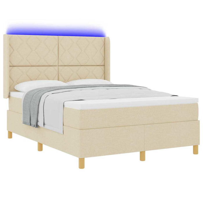 Pat cu arcuri cu benzi LED Crem 160 x 200 cm țesătură WALTI