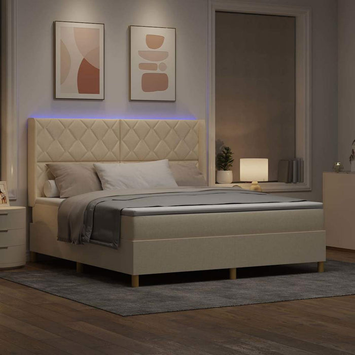 Pat cu arcuri cu benzi LED Crem 180 x 200 cm țesătură - WALTI WALTI
