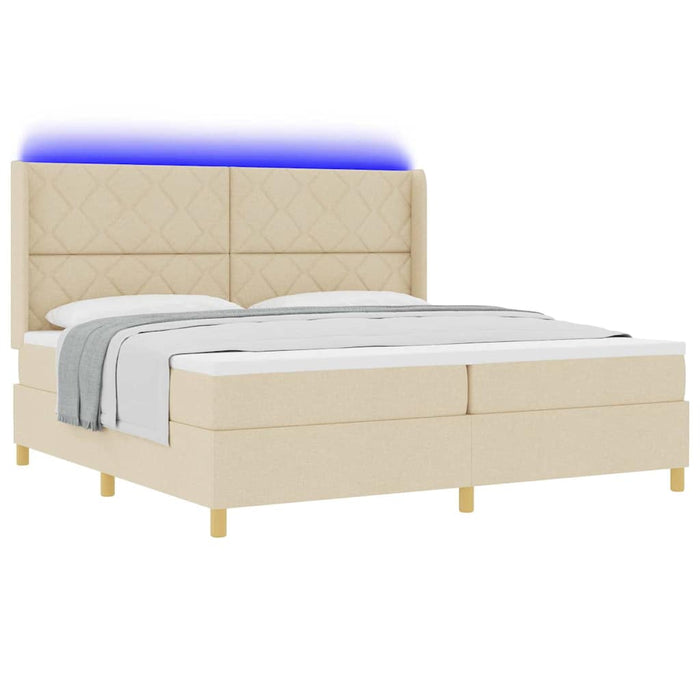 Pat cu arcuri cu saltea cu headboard Crem 200 x 200 cm țesătură - WALTI WALTI