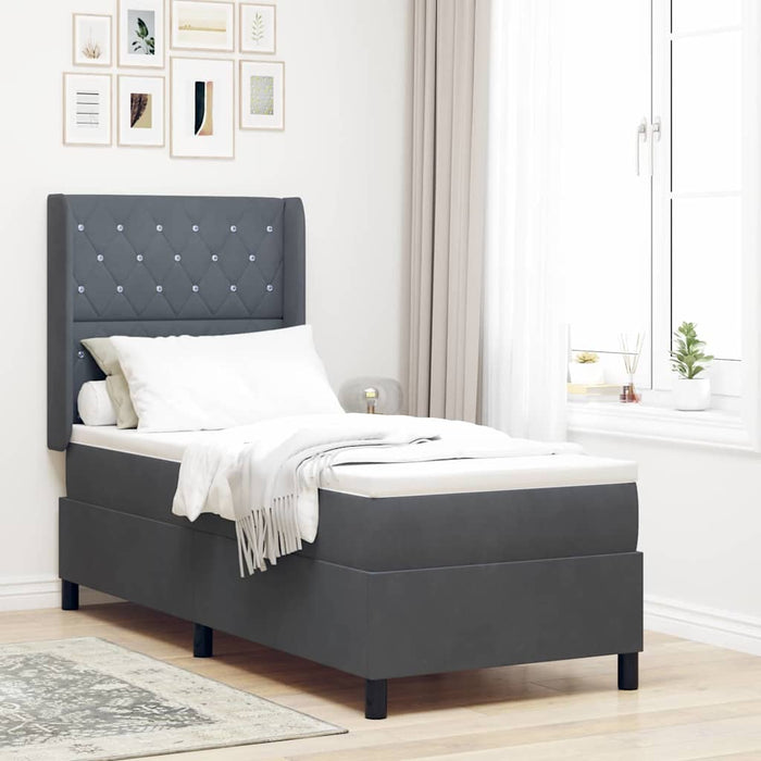 Pat cu boxă spring LED și saltea Gri închis 80 x 200 cm Catifea - WALTI WALTI