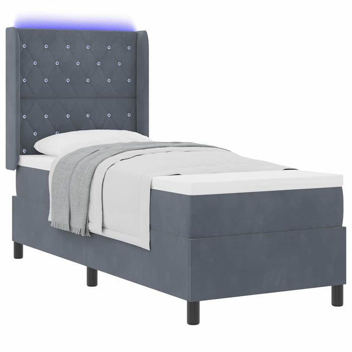 Pat cu boxă spring LED și saltea Gri închis 80 x 200 cm Catifea - WALTI WALTI