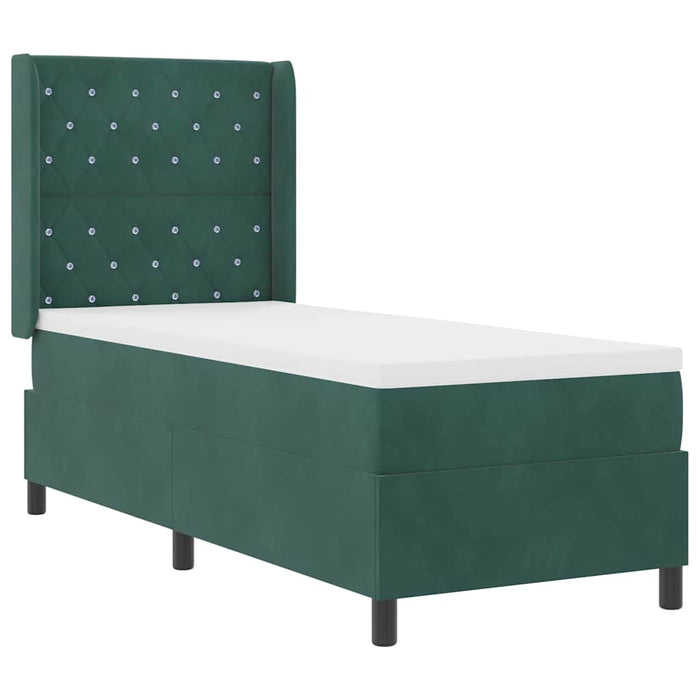 Pat cu arcuri cu saltea cu led Verde închis 80 x 200 cm Catifea WALTI