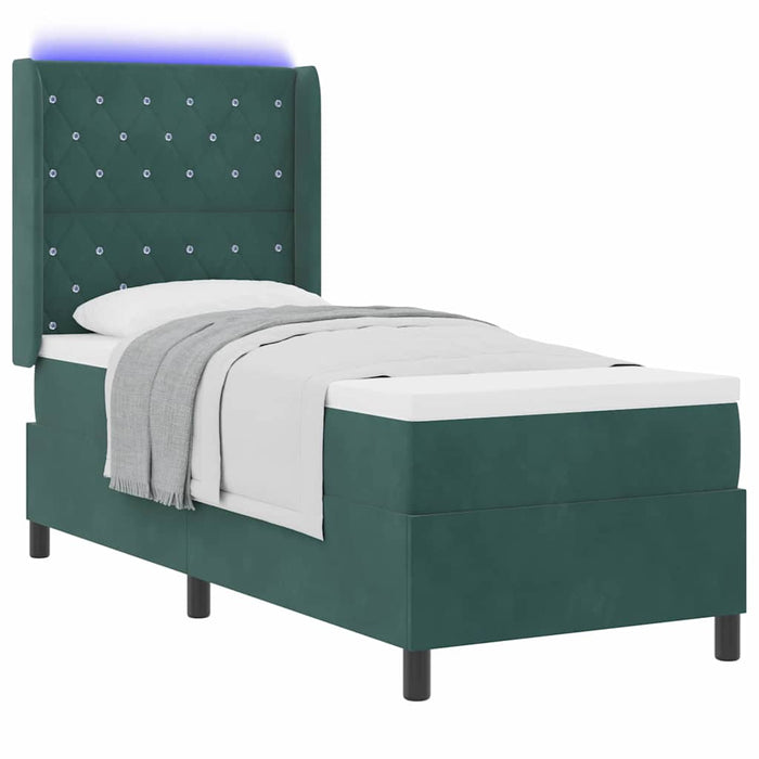Pat cu arcuri cu saltea cu led Verde închis 80 x 200 cm Catifea WALTI