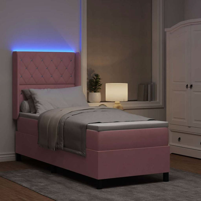 Pat cu arcuri cu saltea cu led Roz 80 x 200 cm Catifea WALTI