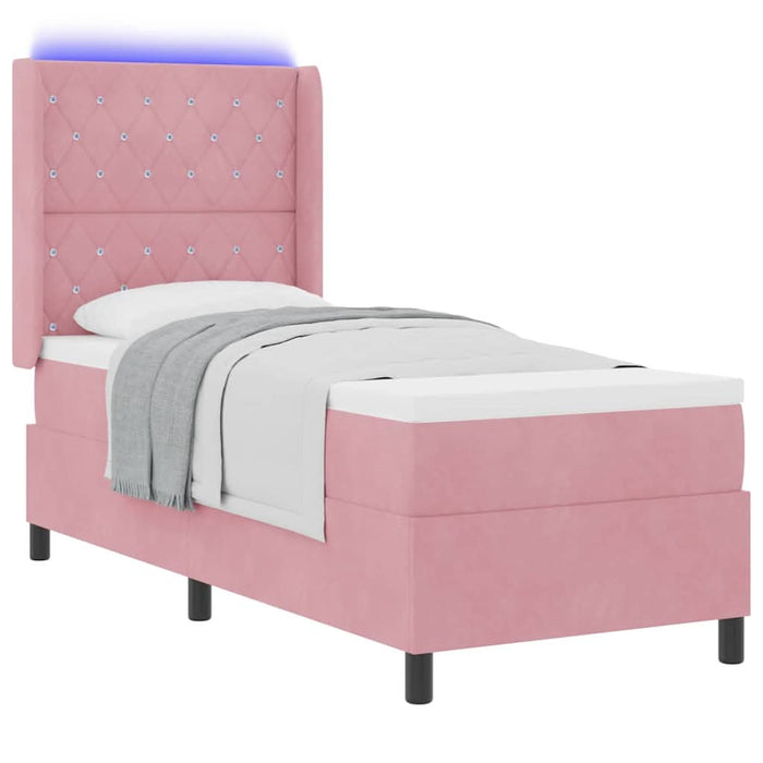 Pat cu arcuri cu saltea cu led Roz 80 x 200 cm Catifea WALTI