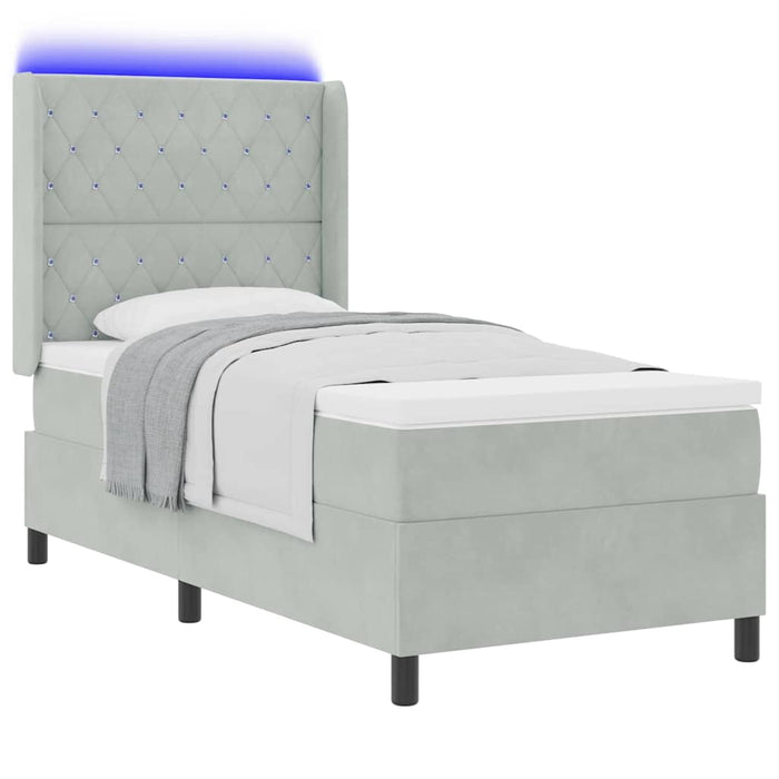 Pat cu arcuri cu saltea cu led Gri deschis 90 x 190 cm Catifea - WALTI WALTI
