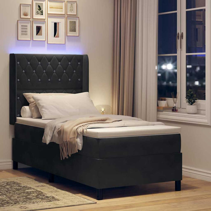 Pat cu arcuri cu saltea cu led Negru 90 x 190 cm Catifea WALTI
