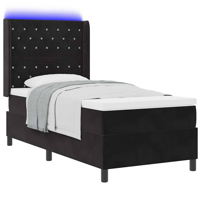 Pat cu arcuri cu saltea cu led Negru 100 x 200 cm Catifea WALTI