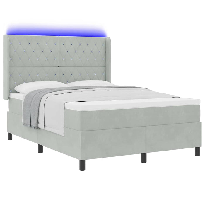 Pat cu boxă spring LED și saltea Gri deschis 140 x 190 cm - WALTI WALTI