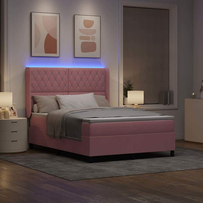 Pat cu arcuri cu benzi LED Roz 140 x 190 cm Catifea WALTI