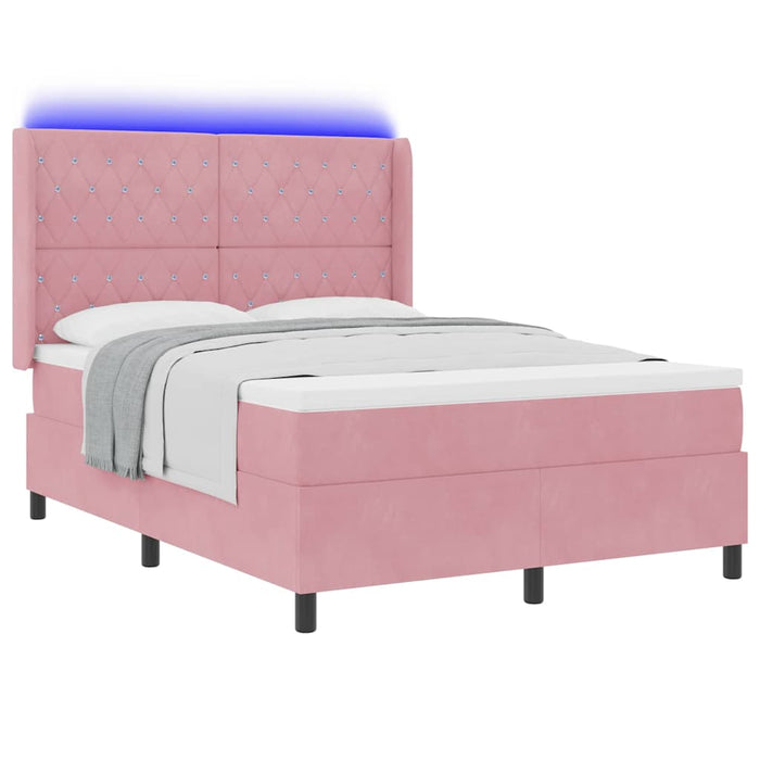 Pat cu arcuri cu benzi LED Roz 140 x 190 cm Catifea WALTI