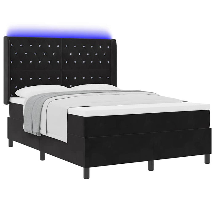 Pat cu arcuri cu benzi LED Negru 140 x 200 cm Catifea WALTI