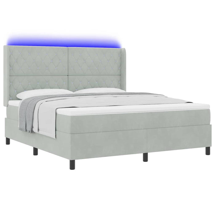 Pat cu arcuri cu saltea cu led Gri deschis 180 x 200 cm Catifea WALTI