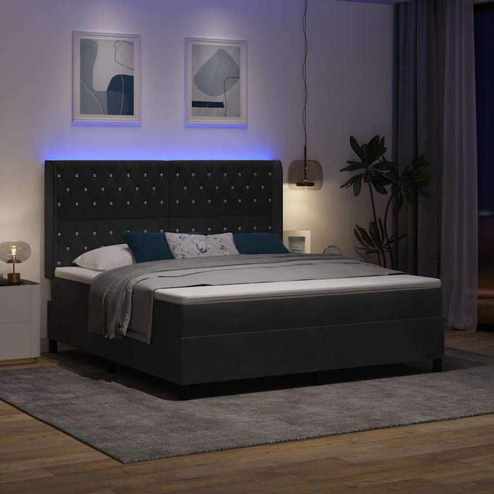 Pat cu arcuri cu saltea cu led Negru 180 x 200 cm Catifea - WALTI WALTI