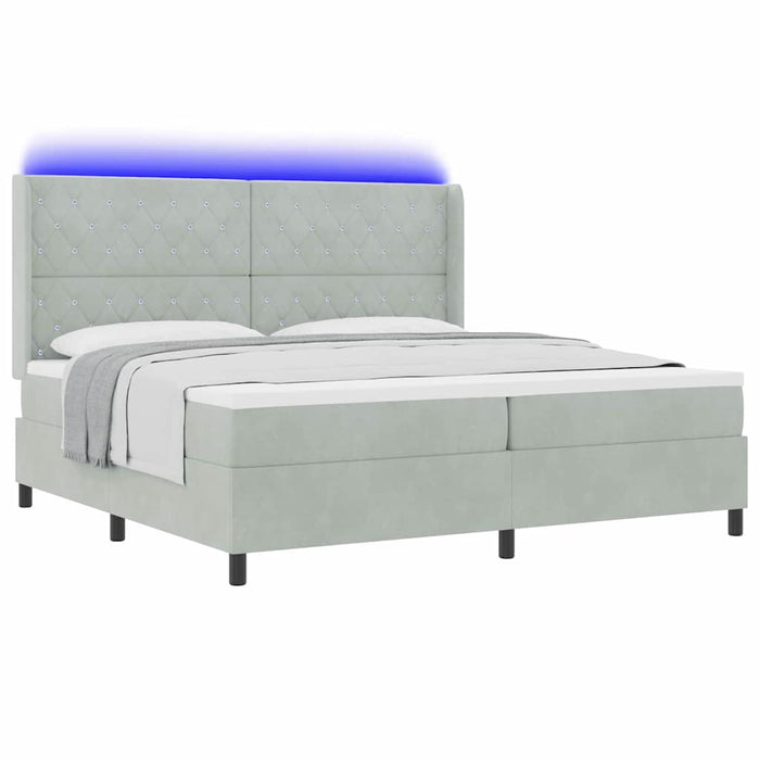 Pat cu boxă spring LED și saltea Gri deschis 200 x 200 cm - WALTI WALTI