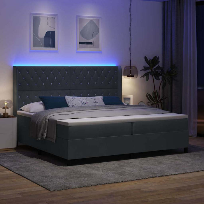 Pat cu arcuri cu saltea cu led Gri închis 200 x 200 cm Catifea - WALTI WALTI