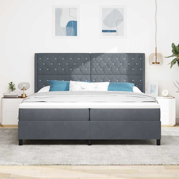 Pat cu arcuri cu saltea cu led Gri închis 200 x 200 cm Catifea - WALTI WALTI
