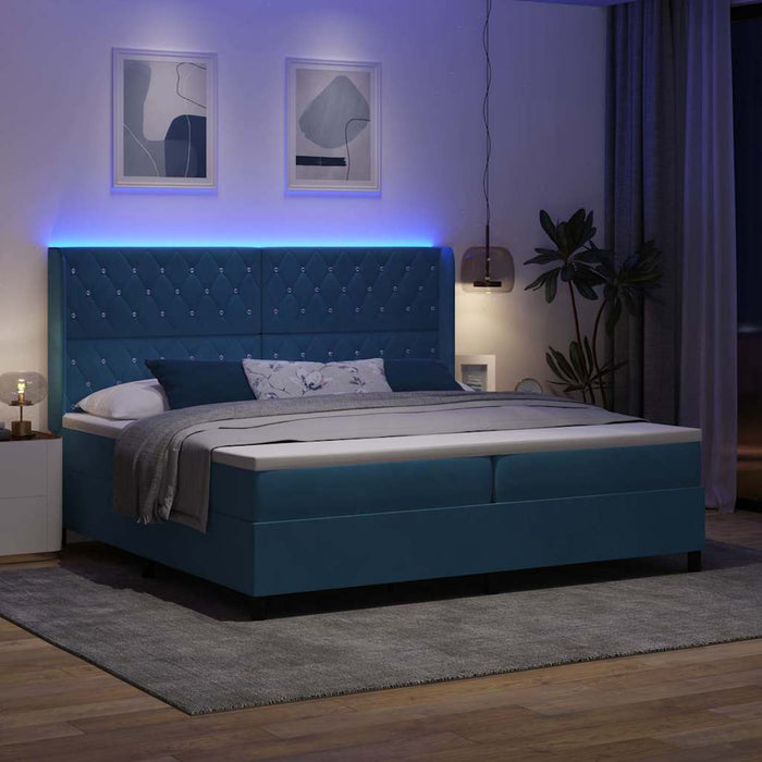 Pat cu arcuri cu saltea cu led albastru 200 x 200 cm Catifea WALTI