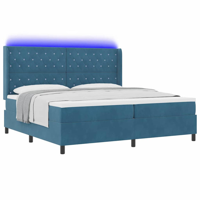 Pat cu arcuri cu saltea cu led albastru 200 x 200 cm Catifea WALTI