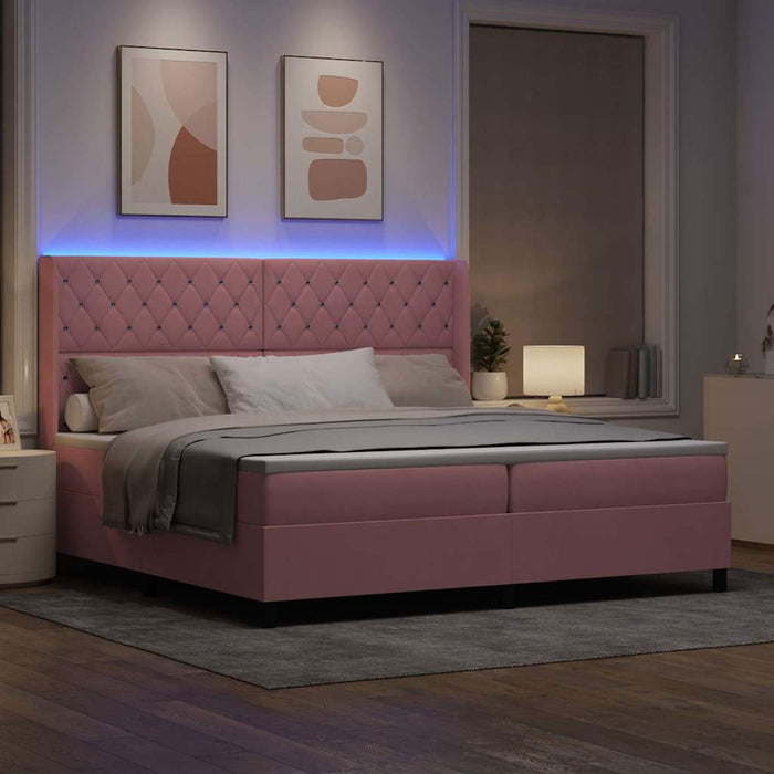 Pat cu arcuri cu saltea cu led Roz 200 x 200 cm Catifea WALTI