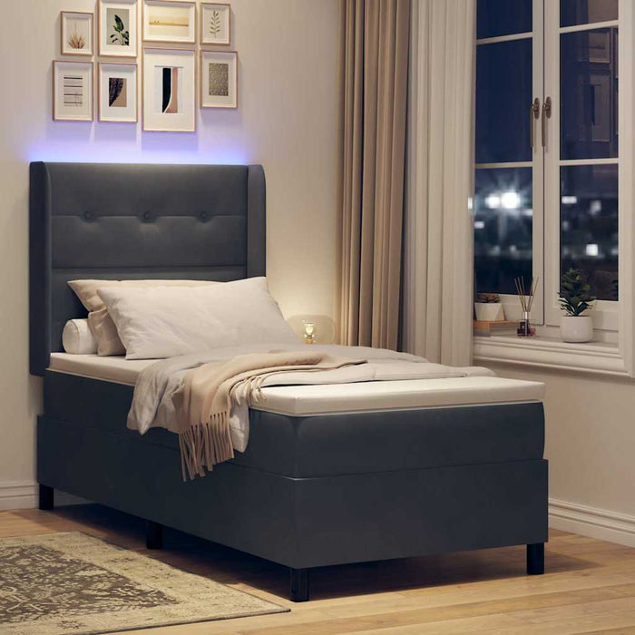 Pat cu arcuri cu saltea cu led Gri închis 90 x 190 cm Catifea - WALTI WALTI