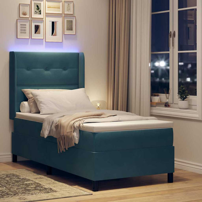 Pat cu arcuri cu saltea cu led albastru 90 x 190 cm Catifea - WALTI WALTI