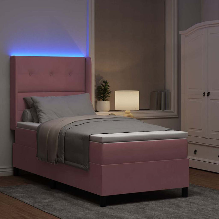 Pat cu arcuri cu benzi LED cu headboard Roz 90 x 190 cm Catifea - WALTI WALTI