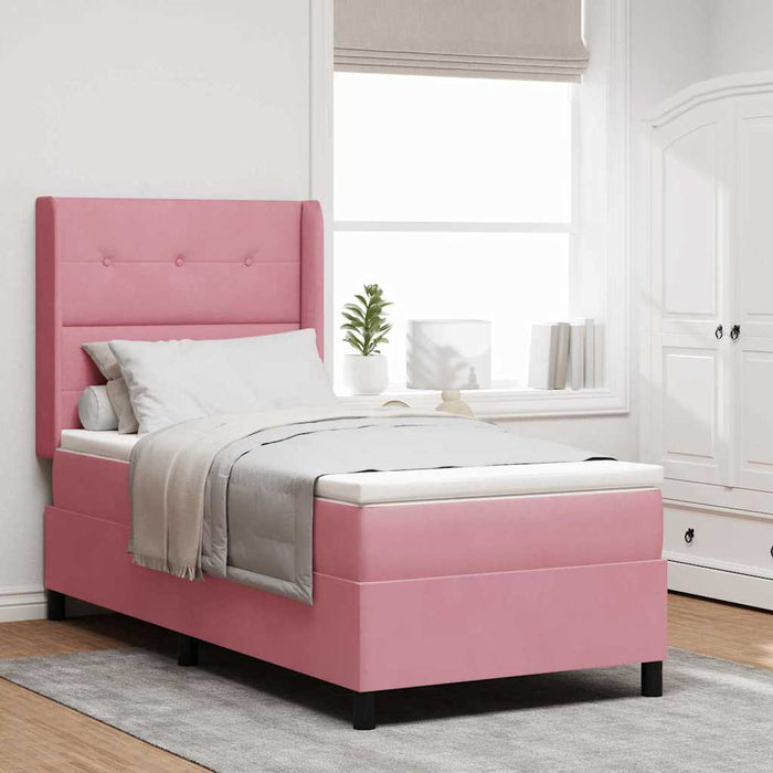 Pat cu arcuri cu benzi LED cu headboard Roz 90 x 190 cm Catifea - WALTI WALTI