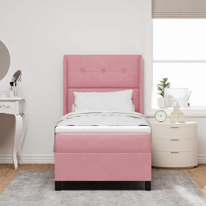 Pat cu arcuri cu benzi LED cu headboard Roz 90 x 190 cm Catifea - WALTI WALTI