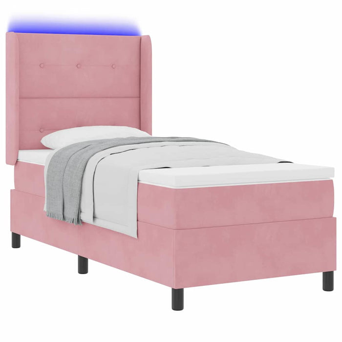 Pat cu arcuri cu benzi LED cu headboard Roz 90 x 190 cm Catifea - WALTI WALTI