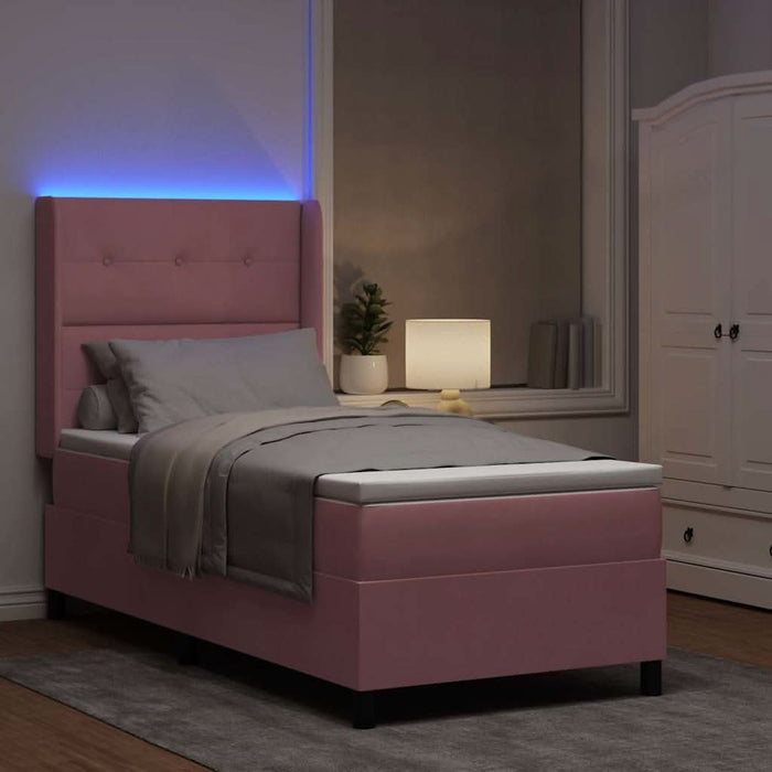 Pat cu arcuri cu saltea cu led Roz 90 x 200 cm Catifea - WALTI WALTI