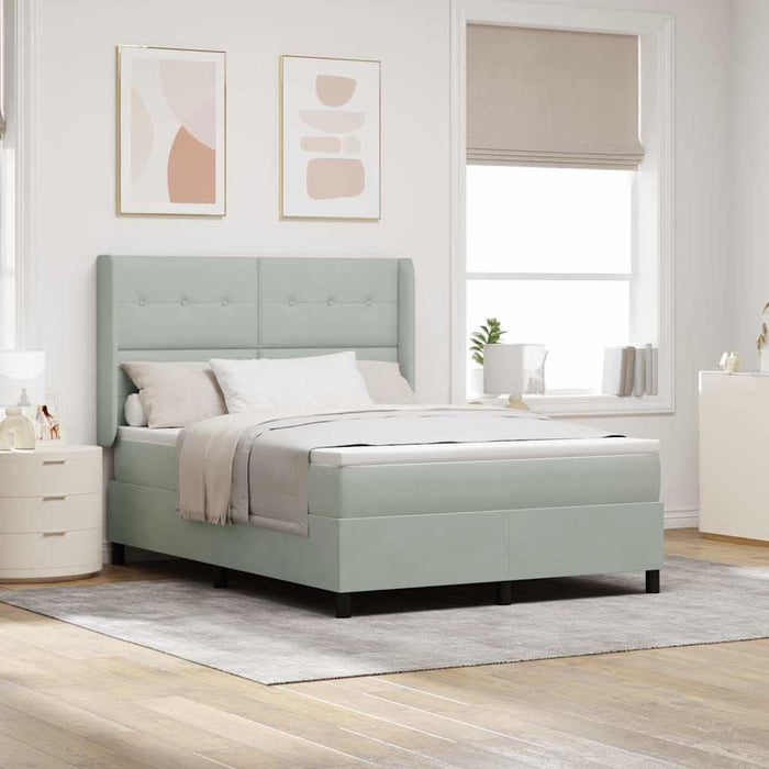 Pat cu arcuri cu headboard Gri deschis 140 x 190 cm Catifea - WALTI WALTI